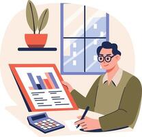 A flat character illustration of financial analyst vector