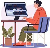 A flat character illustration of coding developer vector