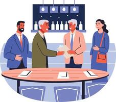Corporate professionals interacting at a business event, flat illustration vector