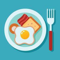 Delicious Breakfast Plate with Scrambled Eggs and Crispy Bacon vector