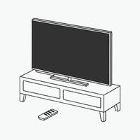 Wooden TV Stand with Flat-Screen Display and Remote Control vector
