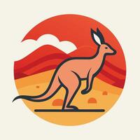 Kangaroo in the Red Desert Outback Scene Illustration vector