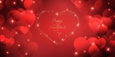 Happy Valentine's Day Banner Background. Modern Simple Geometric Heart Lover With Gold Text Particles. vector