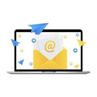 New message notification on laptop with envelope. illustration vector
