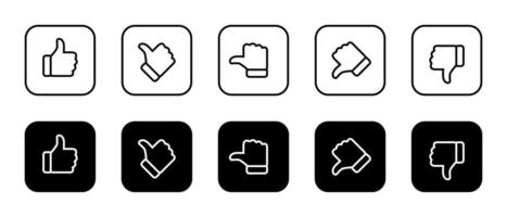 Excellent, good, average, poor, and bad thumb outline icon on black square vector