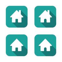 Web homepage icon set with long shadow. Home, house sign symbol on square background vector
