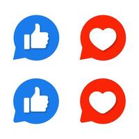 Like and love on speech bubble icon with shadow. Thumb up and heart sign symbol vector