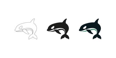 Orca Whale Illustration in Three Styles - Editable Stroke Outline, Silhouette and Color vector