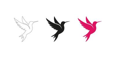 Hummingbird Icon in Three Styles - Editable Stroke Outline, Silhouette and Color vector