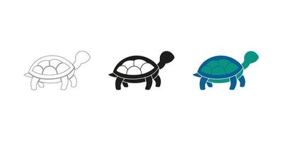Turtle Illustration in Three Styles - Editable Stroke Outline, Silhouette and Color vector