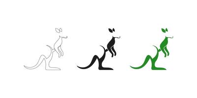 Minimalist Kangaroo Icon in Three Styles - Editable Stroke Outline, Silhouette and Color vector