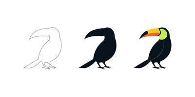 Toucan Illustration in Three Styles - Clipart, Silhouette, and Editable Stroke Outline vector