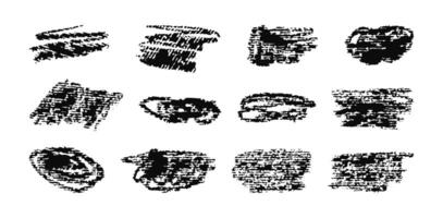 Charcoal pencil border. Scribble black strokes set. Chalk texture textbox isolated on white background. Grunge smears, thin and thick brush strokes vector