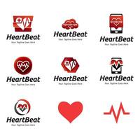 Heartbeat logo design set vector