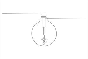 Light Bulb one line drawing of isolated outline idea icon vector
