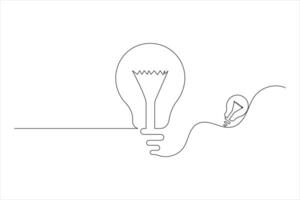 Light Bulb single line drawing of isolated continuous outline idea illustration vector