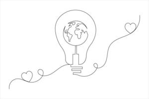 Light Bulb single line drawing of isolated continuous outline idea icon vector