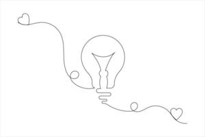 Light Bulb one line drawing of isolated continuous outline flat design vector