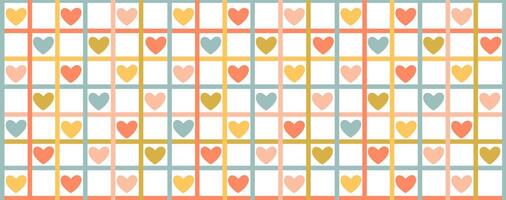 Valentine's day abstract geometric seamless pattern. Mosaic minimalist background, banner, template with simple shapes, hearts. a colorful plaid pattern with hearts vector