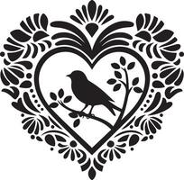 A black and white art illustration of a heart-shaped frame vector