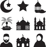 silhouette of 9 different Ramadan special icons. vector
