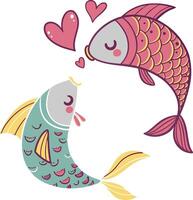 Two fish with heart shape bubbles against white background vector