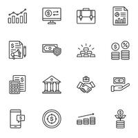 A set of financial icons including a bank, a calculator, a dollar sign vector