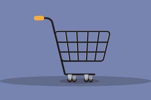 A shopping cart with a handle is shown on a blue background vector