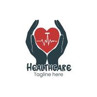 Healthcare Heart and Hands Logo Design Template vector