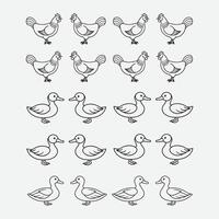set of ducks and hen art design vector