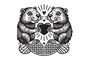 Love Beaver Silhouette Design vector