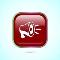 Megaphone icon design illustration, Loudspeaker icon, Shout announce sign. Promotion annoucement. Red Color Square Button Design vector