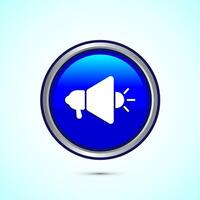 Megaphone icon design illustration, Loudspeaker icon, Shout announce sign. Promotion annoucement. Blue Color Round Button Design vector