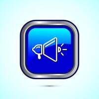 Megaphone icon design illustration, Loudspeaker icon, Shout announce sign. Promotion annoucement. Blue Color Square Button Design vector