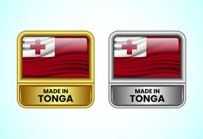 Made in Tonga label icon in gold and silver color. Flag icon set for business vector