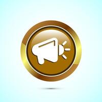Megaphone icon design illustration, Loudspeaker icon, Shout announce sign. Promotion annoucement. Gold Color Round Button Design vector