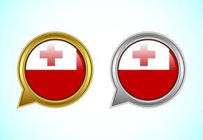 Tonga flag speech bubble. Speaking flag icon in gold and silver color vector