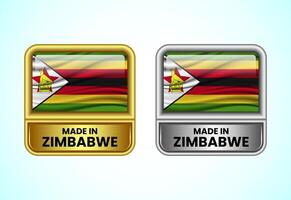Made in Zimbabwe label icon in gold and silver color. Flag icon set for business vector