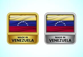 Made in Venezuela label icon in gold and silver color. Flag icon set for business vector