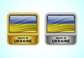 Made in Ukraine label icon in gold and silver color. Flag icon set for business vector