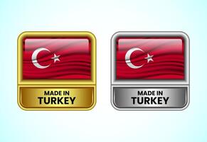 Made in Turkey label icon in gold and silver color. Flag icon set for business vector