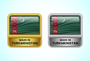 Made in Turkmenistan label icon in gold and silver color. Flag icon set for business vector