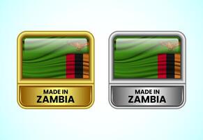 Made in Zambia label icon in gold and silver color. Flag icon set for business vector