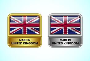 Made in United Kingdom label icon in gold and silver color. Flag icon set for business vector
