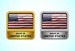 Made in United States label icon in gold and silver color. Flag icon set for business vector