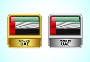 Made in UAE label icon in gold and silver color. Flag icon set for business vector