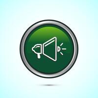Megaphone icon design illustration, Loudspeaker icon, Shout announce sign. Promotion annoucement. Green Color Round Button Design vector