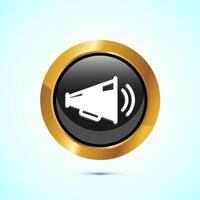 Megaphone icon design illustration, Loudspeaker icon, Shout announce sign. Promotion annoucement. Yellow Color Round Button Design vector