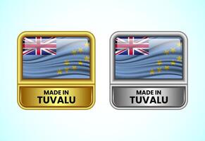 Made in Tuvalu label icon in gold and silver color. Flag icon set for business vector