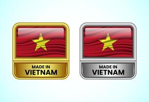 Made in Vietnam label icon in gold and silver color. Flag icon set for business vector